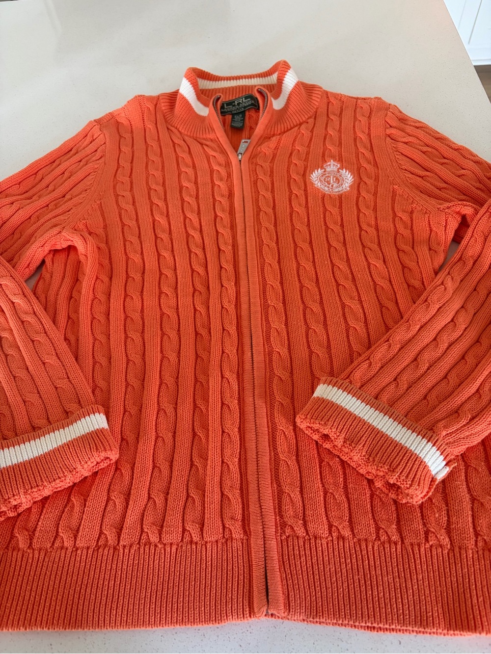 Vintage Ralph Lauren Orange Cable-Knit Zip Front Sweater